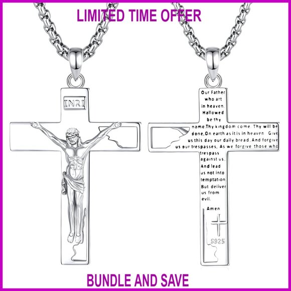 Jewelry - 925 Sterling Silver Religious Cross Pendant Necklace 22" Chain Protection Amulet